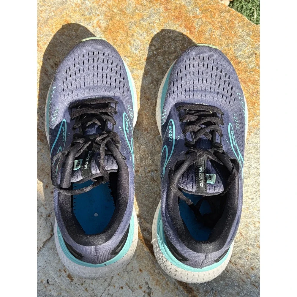 Brooks Glycerin 19 Mens 8.5 Running Shoes Grey Aqua Blue Neutral Cushion Sneaker